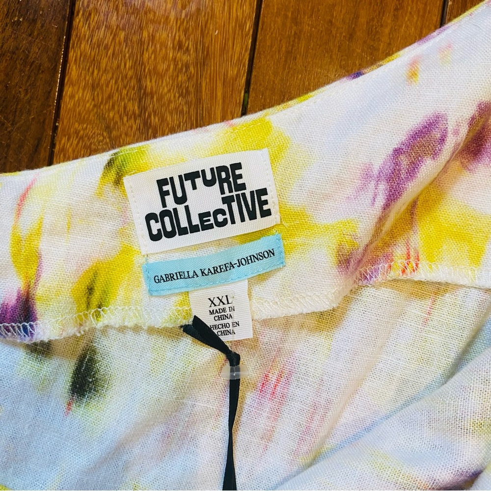 NWT Future Collective Linen blend L/S One Shoulder Midi Dress XXL White Floral - Picture 8 of 10